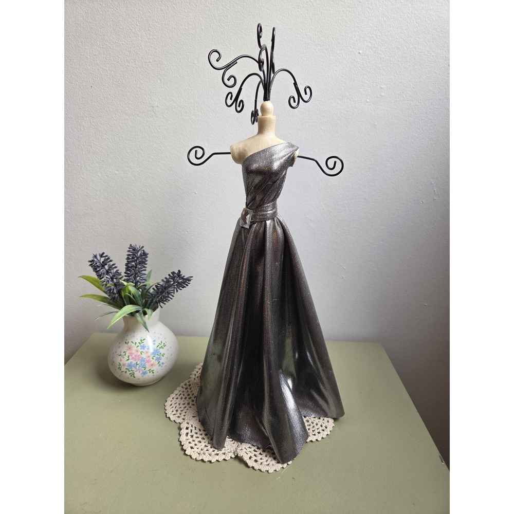 Y2K Silver Dress Mannequin Jewelry Holder Stand Glam Vanity Decor 14"